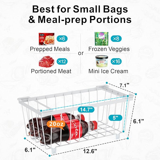 iSPECLE Deep Freezer Organizer Bins - 4 Pack Stackable Small Freezer Organizer Bins for 5 to 7 Cu.FT Small Chest Freezer Sort Frozen Food Easy to Get Food from Bottom without Digging in Freezer, White