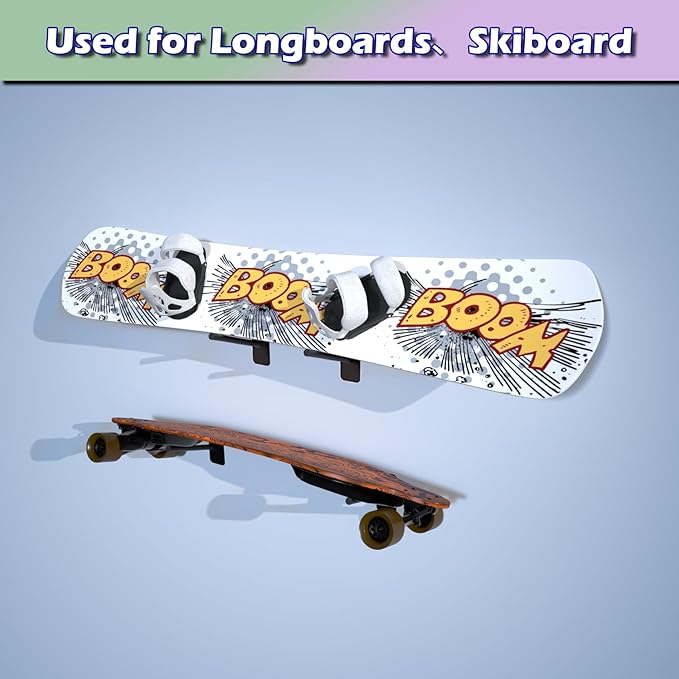 Skateboard Wall Mount Skateboard Hanger Skate Deck Display Holder Skateboard Hook Ski Rack for Garage Longboard Rack Snowboard Storage (4pcs)