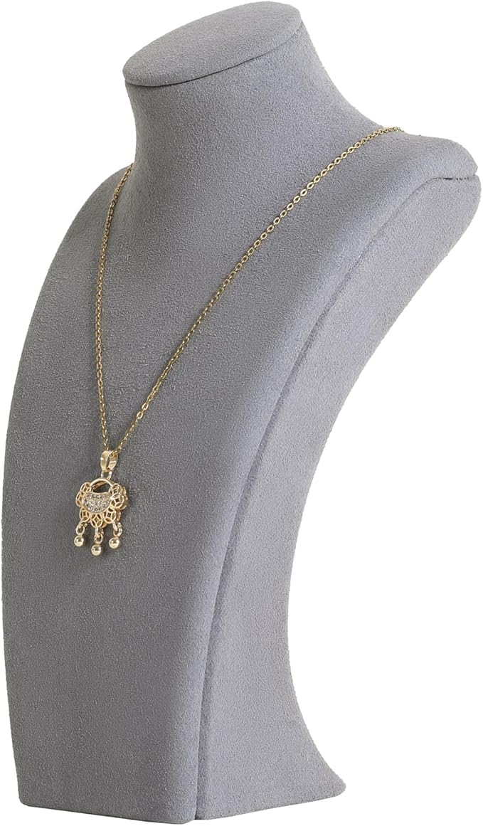 GemeShou Grey necklace storage organizer for sale, Velvet necklace holder stand, jewelry bust display stands, Jewelry Mannequin for Countertop, Showcase【Grey-Small height 7.68 inch】