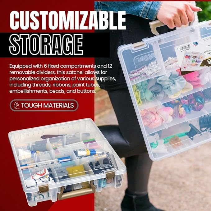 ArtBin 9007AB Super Satchel with Removable Dividers, Portable Art & Craft Organizer with Handle, [1] Plastic Storage Case, Clear