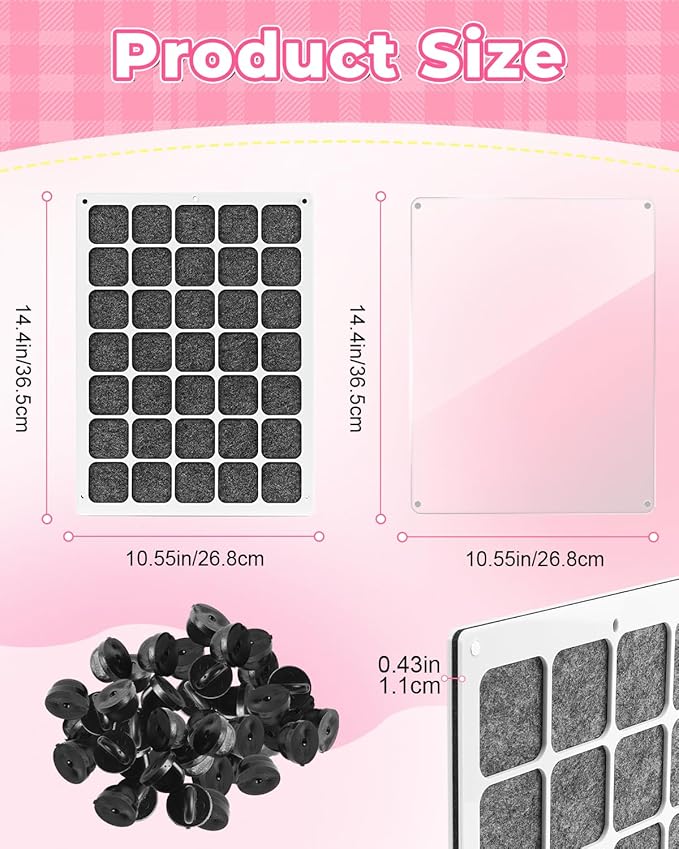 UCEC 35 Grids Clear Acrylic Pin Display Board & 50 PCS Rubber Pin Clutches, Enamel Pin Collection Display Case for Pin Holder, Badge Brooch Pins Organizer Board, Dust-Free Wall & Table Holder Display