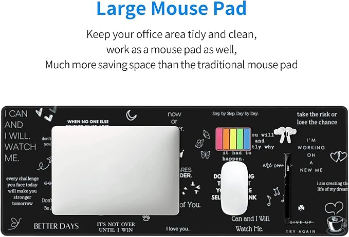 Inspirational Quotes Large Mouse Pad, Gaming Desk Mat, XL Keyboard Desk Pad Mat for Desktop, 31.5"x11.8" Non-Slip Base Big Mousepad with Stitched Edges