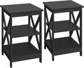 Yaheetech Black End Table Set of 2, 16x16x24 in Sturdy 3-Tier Side Tables with Storage Shelf & Solid Wood Legs, 2Pcs X-Design Modern Sofa Side Table for Living Room Office, Easy Assembly