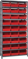 Quantum Storage Systems 1275-209RD Store More Steel Shelving Unit with 6" Shelf Bins, 12" D x 36" W x 75" H, Red