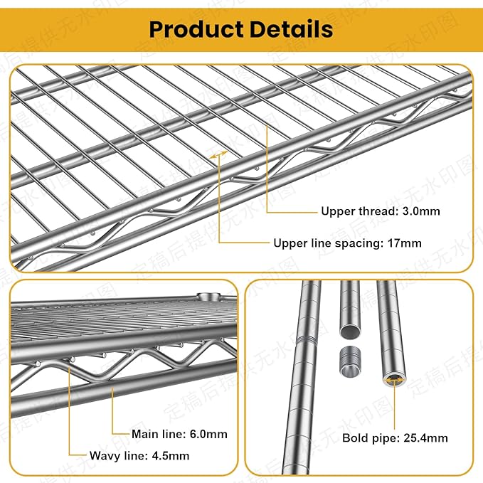 4- Shelf Storage Shelves Wire Shelving Unit Adjustable Metal Shelving Sturdy Steel Commercial Shelf organize Rack Units Heavy Duty 2200 LBS,for Garage Laundry Bathroom Organization Kitchen Closet