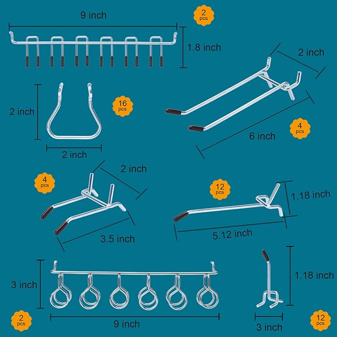 310PCS Pegboard Accessories Organizer Kit, Peg Board Baskets and Paper Towel Holder for 1/8 and 1/4 inch Pegboard Hooks Assortment,Metal Hooks for Hanging Storage (Basket Set)