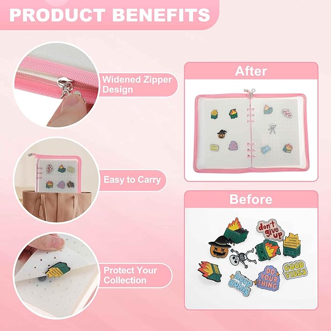 CAPASTEC Pin Bag, Portable Pin Display Book, Ideal for Pins, Brooches Storage, Pink White