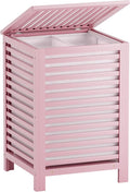 SMIBUY Double Laundry Hamper with Lid, 120L Bamboo Laundry Basket with Removable Liner Bag, 2-Section Clothes Divider Laundry Sorter for Laundry Room, Bathroom, Bedroom (Pink)
