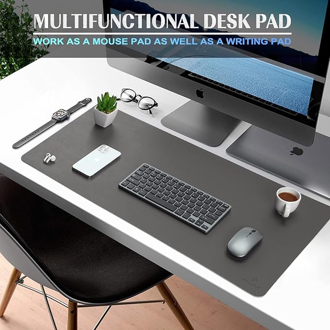 K KNODEL Large Office Leather Desk Mat, Mouse and Keyboard Pad, Computer and Laptop Mat, Desktop Protector and Cover, Writing Pad and Blotter (35.4"x17", Dark Gray)