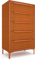 tinge Naima Premium Fabric Dresser - Strong Metal Frame, 5 Spacious Sag-Proof Drawers with Sleek Metal Handles - Premium & Durable Storage Solution for Your Home (Orange)