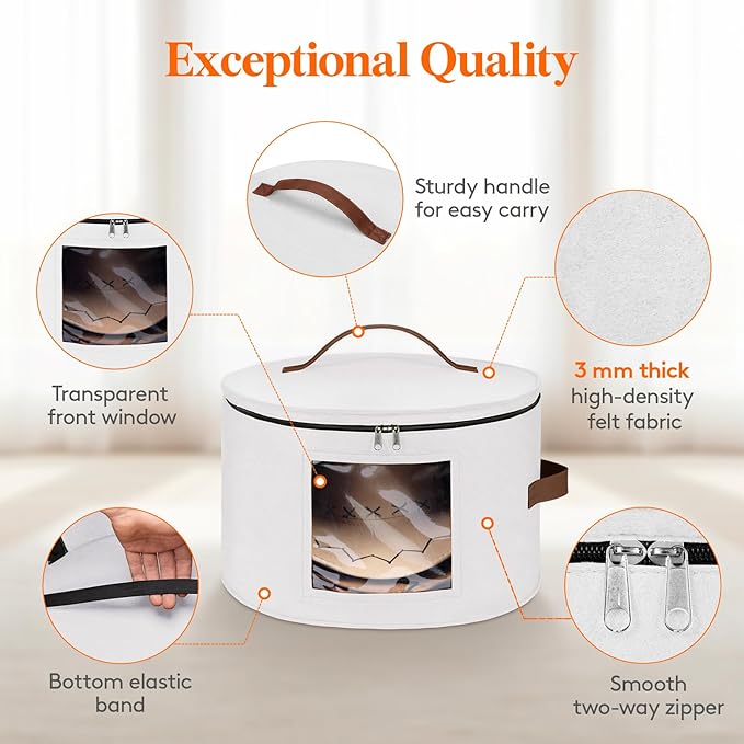 Lifewit Round Cowboy Hat Box for 7 Caps, Large Felt Hat Organizer Bag for Men & Women Storage, Baseball Cap Container with Dustproof Lid for Travel, Foldable 16.5" D x 10.6" H Carrier, White