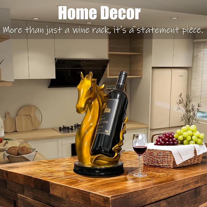 Wine Bottle Holder Wine Racks Tabletop Horse Statue as Home Kitchen Wine Cellar Decorative Storage Organizer, Horse Sculpture Horse Decor Horse Gifts for Girls Men Women (Gold)