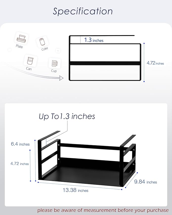 Nxconsu 2Pack Under Shelf Storage Basket Organizer Hanging Holder for Cabinet Pantry Kitchen Cupboard Desk Counter Bookshelf Organization Add-on Space Saver Heavy Duty Slide-in Black
