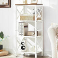 Small Bookshelf,4 Tier Industrial Bookcase with Metal Frame and Backboard,Narrow White Book Shelf,Book case for Small Spaces,Living Room,Bedroom and Home Office