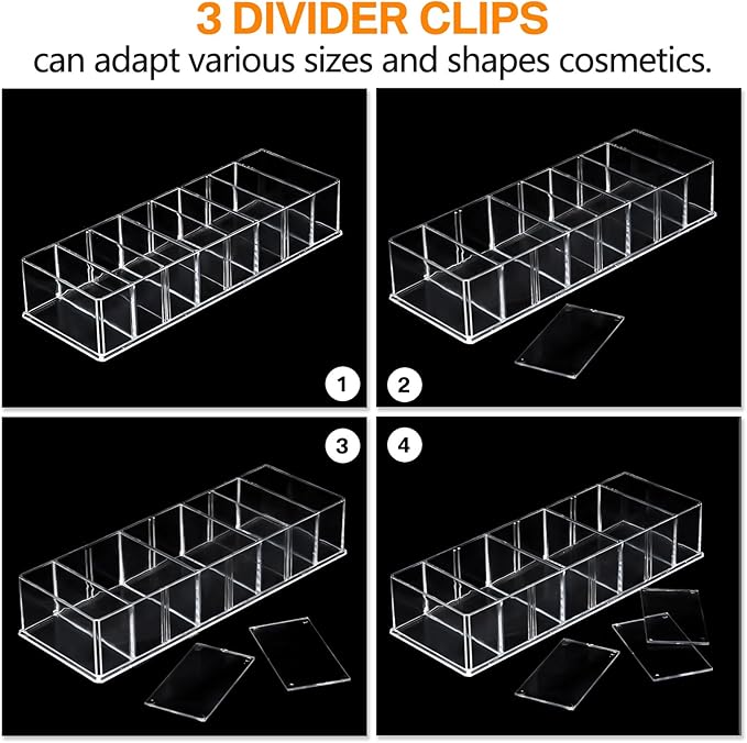 Tuanse 2 Pcs Acrylic Makeup Compact Organizer Detachable 8 Spaces Clear Vanity Drawer Organizer Eyeshadow Palette Storage for Lipstick Highlighter, Skincare Cosmetic Display Cases for Bathroom