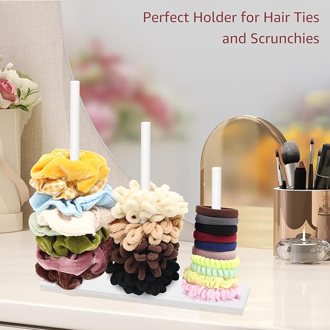 SMUK 2Packs 3-Tiers Acrylic Scrunchie Holder Organizer, White Hair Tie Holder Stand for Women Teen Girls Scrunchie Storage Scrunchy Hair Accessories Organizer