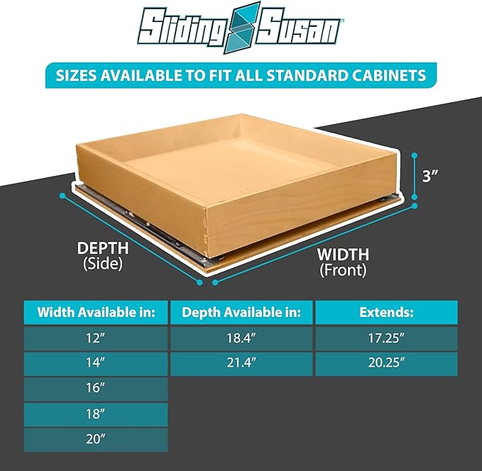 SlidingSusan Pull Out Drawer Organizer for Cabinets, Gliding Soft Close Shelves for Kitchen, Pantry, Bathroom, & Storage Organization, 9 Ply Baltic Birch, 14 Inch Wide x 18 Inch Deep