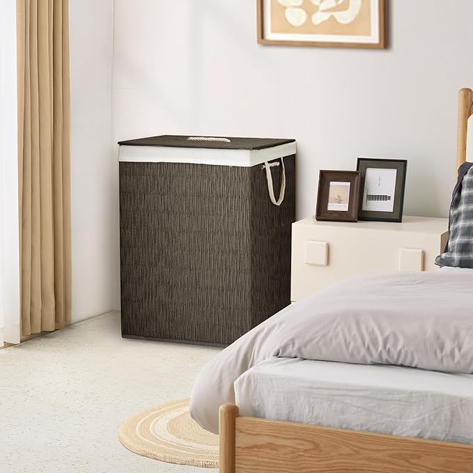 Laundry Hamper with Lid, 52.8 Gallon(200L) Large Laundry Basket 2 Removable Liner Bags, Synthetic Rattan Clothes Hamper with Side Pocket, laundry organization for bathroom, laundry room, Grey