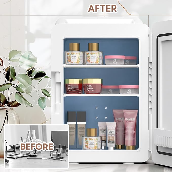 advwin 12L Mini Skincare Fridge with Dimmable LED Light Mirror, Makeup Fridge for Cooler & Warmer, Cosmetics, Beauty, Food & Drinks, Portable Small Refrigerator for Bedroom, Office, Dorm and Car
