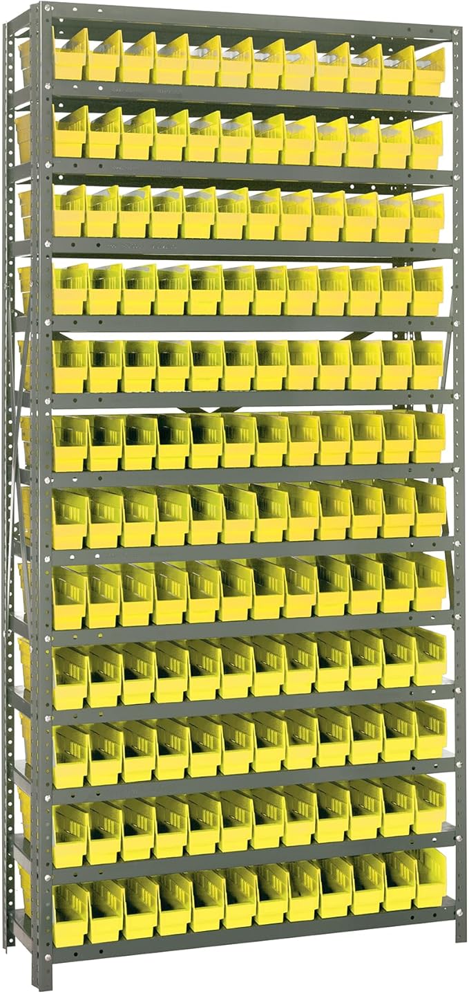 Quantum Storage Systems 1275-100YL Solid Heavy Duty 13 Shelves 144 Economy Yellow Bins 75" H x 36" W x 12" D