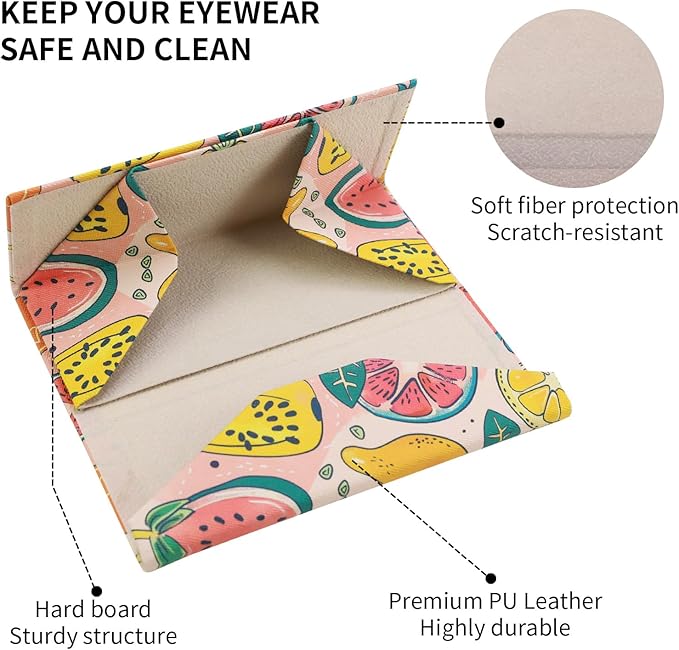 Foldable Glasses Case, Magnetic PU Leahter Sunglasses Case, Cute Hard Shell Folding Eyeglass Cases for Women Kids