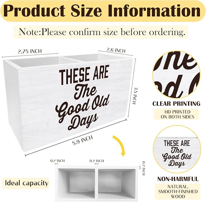 Inspirational Pen Holder for Desk, Motivational Quote Pencil Organizer, These Are the Good Old Days Positive Affirmation Wooden Box Sign Desk Decor for Home Office Decoration