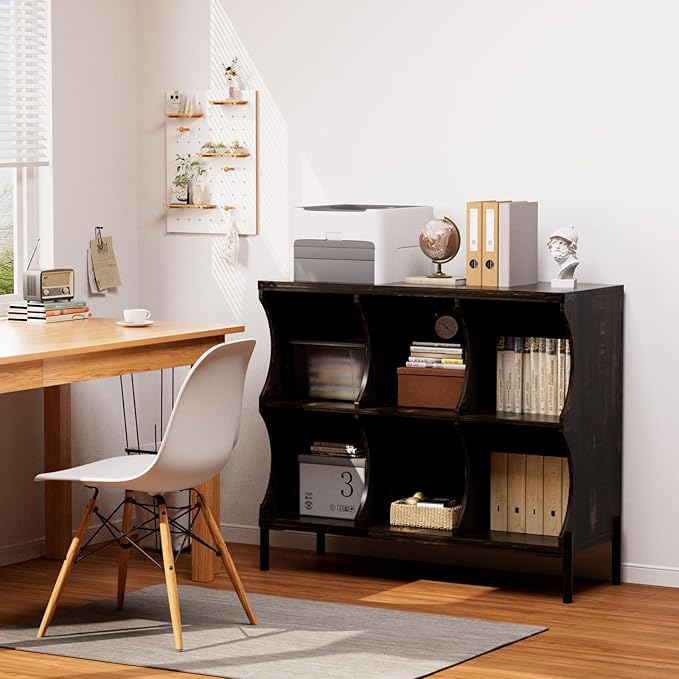 6 Cube Storage Shelf Organizer, Low Book Shelf Bookcase Entryway Table, Wood Closet Storage Display Cabinet TV Stand for Living Room, Office,Bedroom, Dorm, Dark Brown with Dark Brown Top