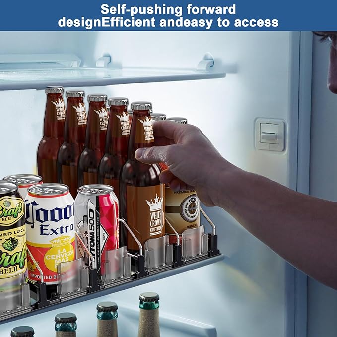 Drink Organizer for Mini Fridge,12oz 16oz 20oz - Soda Can Dispenser for Refrigerator,Width Adjustable,Automatic Pusher Glide (White (Mini 12.2"D), 12.2"D 6ROW, Holds 24 Cans)