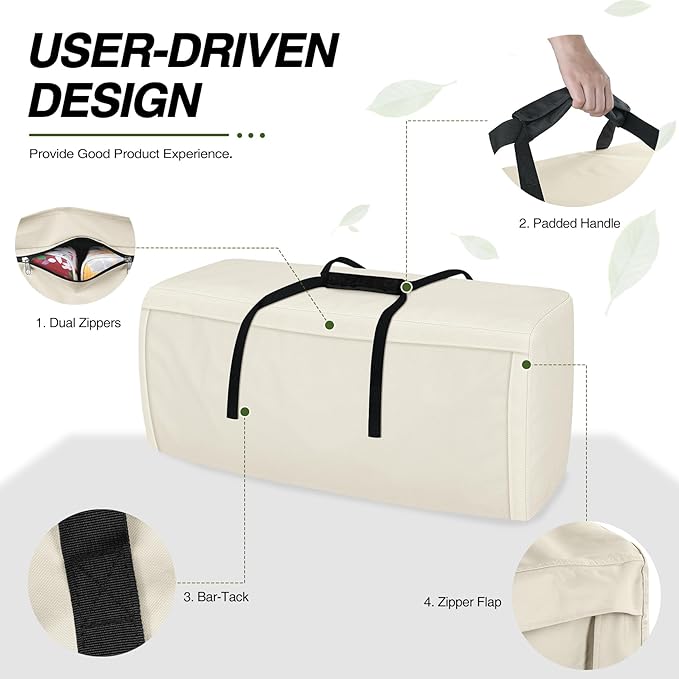 Porch Shield Outdoor Cushion Storage Bag 62 inch Waterproof Outside Storage Bags for Patio Furniture with Zippers and Handles