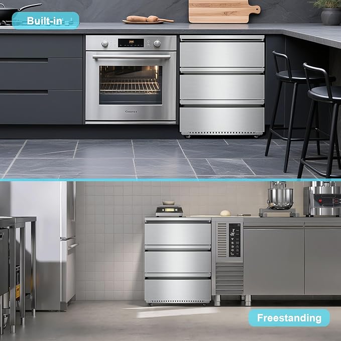 Drawer Refrigerator Outdoor Under Counter Stainless Steel 3 Drawers Beverage Refrigerator Weather Proof Built-in Beverage Fridge for Commercial Home