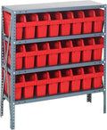 Quantum Storage Systems 1839-SB803RD Solid Heavy Duty 4 Shelves 24 STORE-MAX Red Bins 39" H x 36" W x 18" D