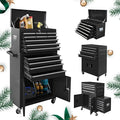 13-Drawer Rolling Tool Chest with Double Doors, 2 in 1 Detachable Rolling Tool Chest with Drawers, Mobile Tool Cabinet Combo, Metal Large Lockable Tool Box for Garage Workshop (Black)