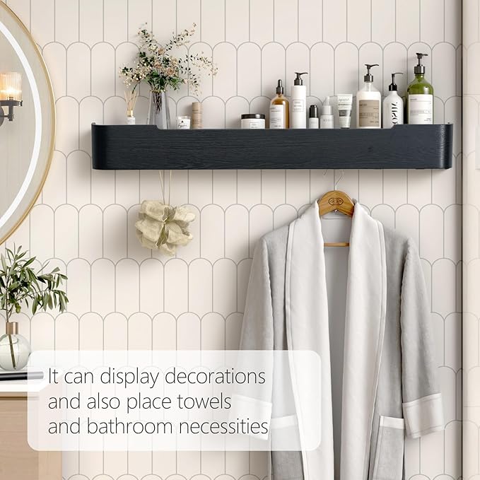 Coat Rack Wall Mount with Hidden Hooks Modern Key Holder Wood Entryway Hook with Shelf for Bedroom Kitchen Hallway Bathroom Designed for Hanging Coats Hats Bags Towels Dog Leashe(Black,8 Hooks)