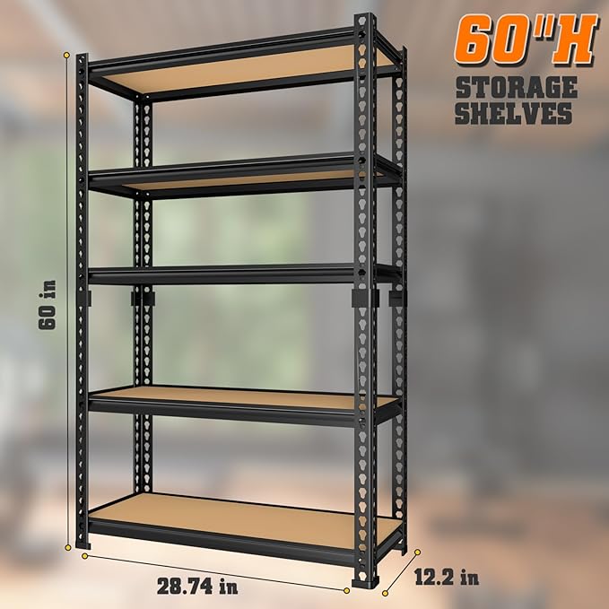 LEVELEVE 5-Tier Heavy Duty Storage Shelving Unit, 2020 lbs Capacity, Adjustable Metal Utility Shelf, 30" L x 12" W x 60" H for Garage, Kitchen, Pantry, Basement, Bathroom, Laundry,4 Pack