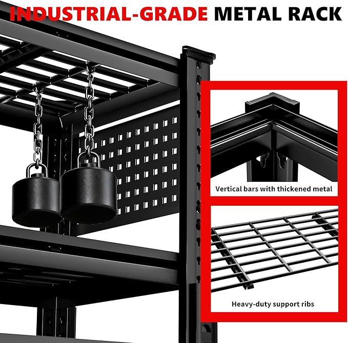 SILVEL 48.2" W Garage Shelving, 5000LBS Heavy Duty Metal Shelving, 2025 Grid Storage Shelves with 2 Side Pegboards, Industrial 5 Tier Shelves for Basement Pantry Warehouse Supermarket, 3 Pack