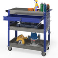 3 Tier Rolling Tool Cart on Wheels with Locking Drawer - Metal Service Cart Industrial Utility Cart for Mechanic - 350 LBS Mobile Storage Organizer for Garage. (Gray-Blue)