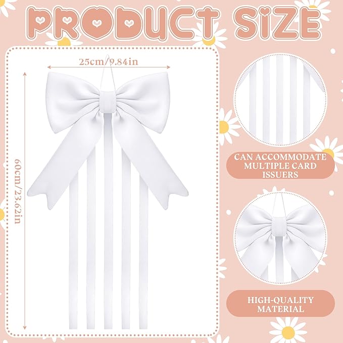 Weysat White Bow Organizer for Girls Huge Bow Holder for Girls Hair Bows Claw Clip Organizer Decoration Accessories with Five Ribbons 20inch*5 Organizador for Room Decor