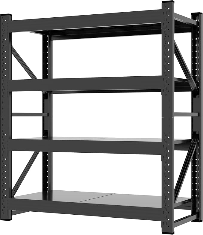 5000LBS Storage Shelves, 59" W Garage Shelving Heavy Duty Adjustable Shelving Units, 4 Tier Metal Garage Shelves Industrial Shelving for Garage, Warehouses, Basement, Black