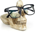 Mrlikale Skull Glasses Stand Holder, Creative Eyeglasses Holder, Sunglasses Spectacle Display Rack, Key Holder Resin Sculptures for Entryway, Home, Office, Desk, Nightstand (White)