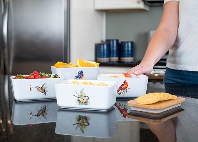 Nat & Jules Dean Crouser Ceramic Stoneware 1/2 Pound, 2 Sticks Butter Dish Airtight Bamboo Lid, Kitchen Accessory, Container Holder, Refrigerator Storage, Countertop Organization, Watercolor Cardinal