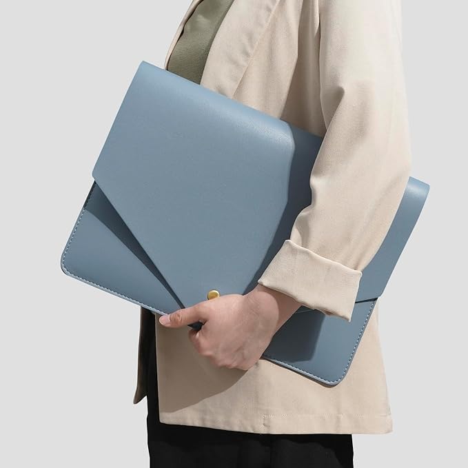 PU Leather Laptop Sleeve - Compatible with 15.3 inch MacBook Air, Surface Book, Laptop Studio - Blue