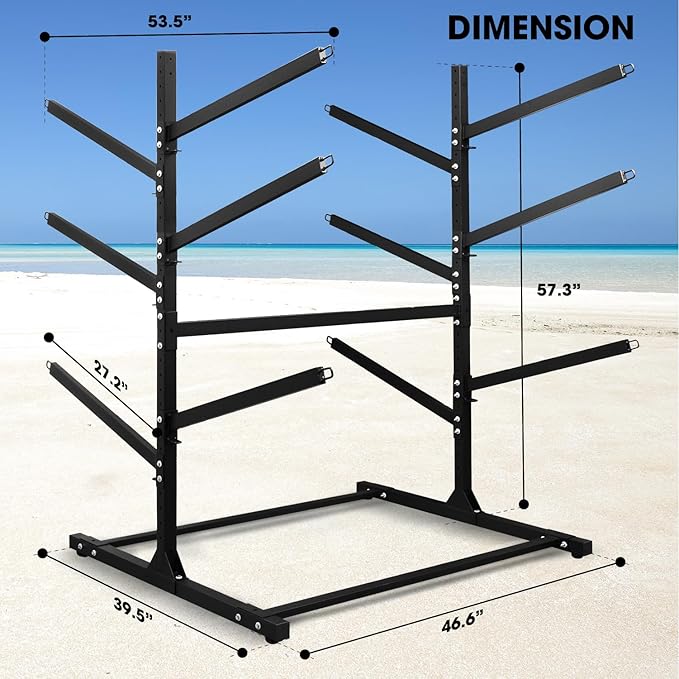 Adjustable Kayak Storage Rack, Freestanding Sup Storage Stand, Weatherproof Canoe Holder, Heavy Duty Paddleboard Bracket, Surfboard Bracket for Indoor, Outdoor, Garage, Shed, Dock…