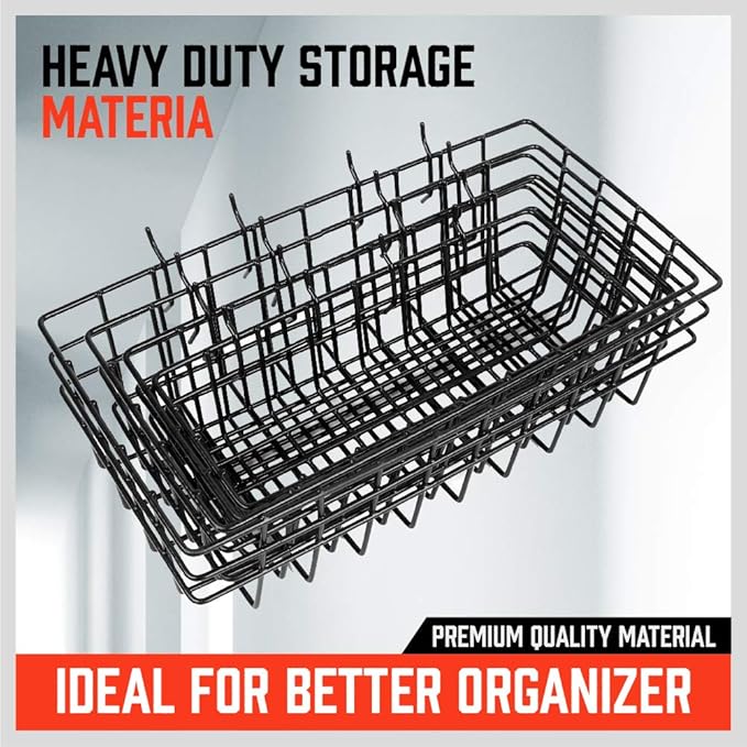 HORUSDY Peg Board Bins and Baskets | 4 Pack | Square Style 4 Size Pegboard Baskets and Pegboard Bins for Organize Workbenches, Accessories