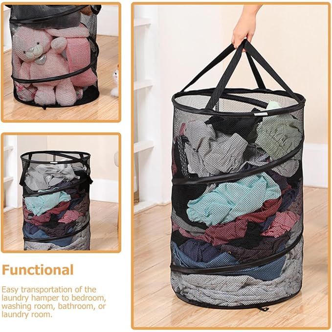 BESPORTBLE Foldable Laundry Basket with Handles Large Capacity Mesh Clothes Storage Container Portable Collapsible Hamper for Home Camping Dorm Travel Space-saving Organizer