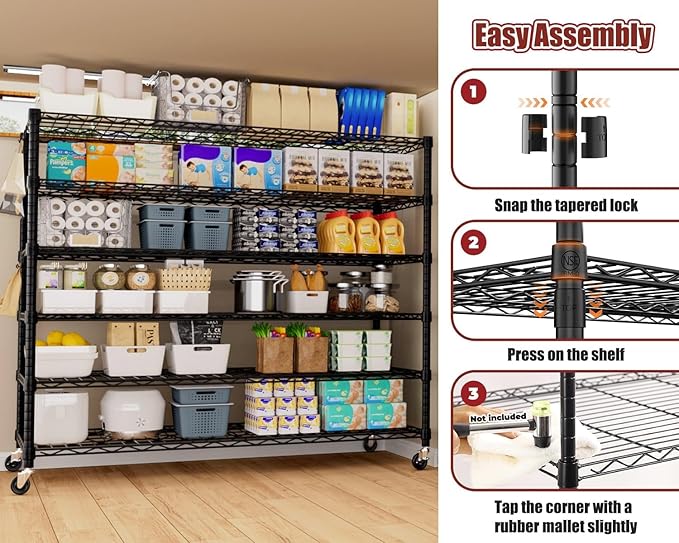 PrimeZone 6 Tier 80.7" H x 55.5" W x 24" D Wire Shelving with Wheels 3600lbs NSF Certified Storage Shelves Heavy Duty Metal Shelf Adjustable Rolling Rack Commercial Garage Restaurant Warehouse 8Pack