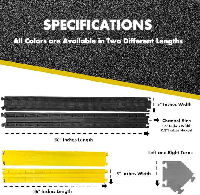 Kable Kontrol Drop Over Floor Cord Cover – 60” Inch Long 1 Channel Cable or Wire Protector – 30 Pcs Bulk Pack - Rubber Ramp for Indoor and Outdoor Use – Gray