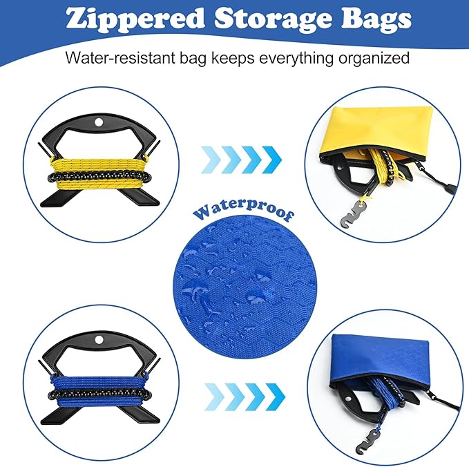 2 Pack Travel and Camping Clothesline - 2 Reflective cords (11.5 ft Each, 48 Beads), 2 Cord Winders & 2 Zippered Bags. Portable Clothes Line for Cruise, Hotel & Outdoor. Laundry Drying Rope