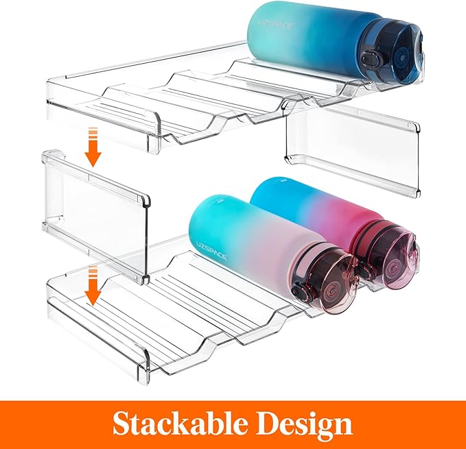 Lifewit Stackable Water Bottle Organizer for Cabinet, Plastic Bottle Holder Fits Bottles & Tumblers up to 3.8" Diameter, Pantry, Countertop & Fridge, 3 Tier Holds 12 Bottles, 2 Pack