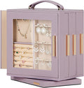 Homde Christmas Gifts Jewelry Box 360° Rotating, Necklace Earring Organizer with Transparent Window, Mirror, 7 Drawers, Large Ring Display Storage Case for Girls Women (Grey Purple)