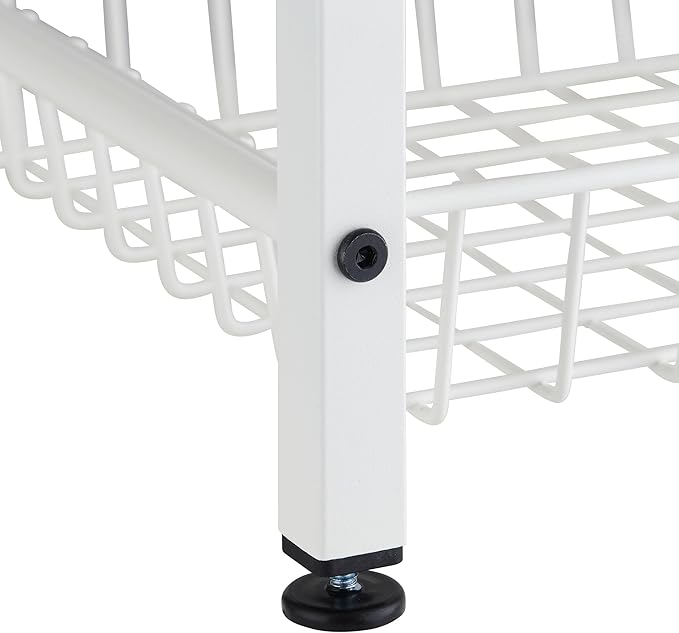 TRINITY 4-Tier Freestanding Metal Shelving Rack with Wire Baskets, Wood Top, and Adjustable Feet, 12"x12"x30", White + Gray-Wash Top
